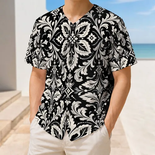 Ivory Floral Damask Ornamental Motif For Vintage Team Style And Game Day Streetwear Baseball Jersey