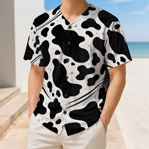 Black And White Cowhide Star Motif For Game Day And Casual Streetwear Sports Fans Baseball Jersey