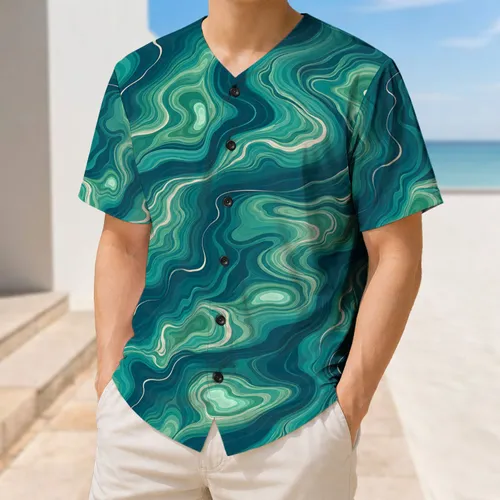 Teal Agate Marble Ocean Currents for Athletic Training and Everyday Active Streetwear Baseball Jersey