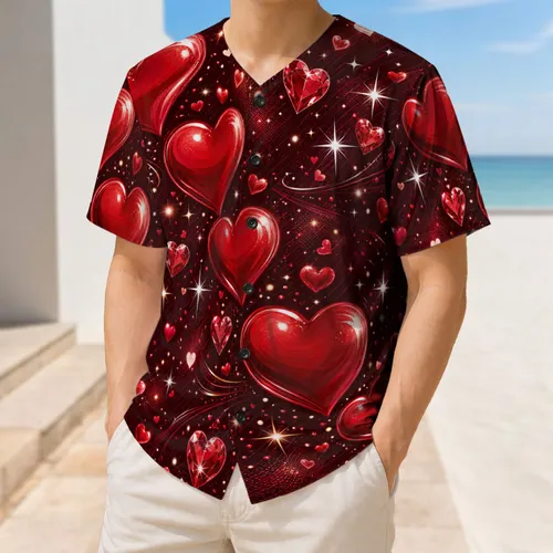 Ruby Hearts And Sparkling Starbursts For Valentine's Day Parties And Date Nights Baseball Jersey