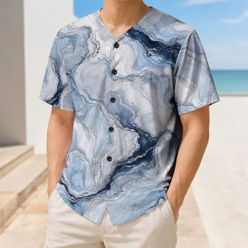 Blue White Marble Swirls For Everyday Sports And Casual Wear With Dynamic Navy Veins Baseball Jersey