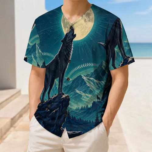 Howling Wolf Under Full Moon Nightscape For Outdoor Sports And Everyday Streetwear Baseball Jersey