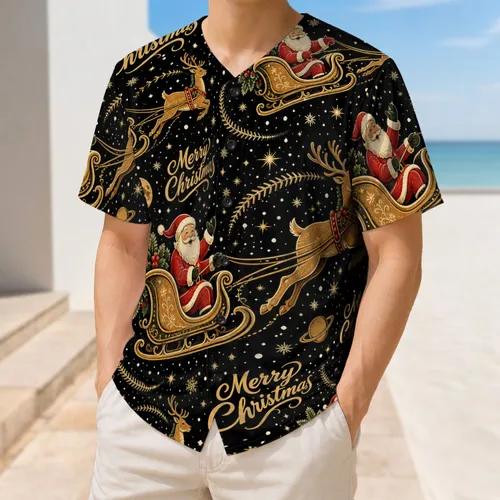 Festive Santa Sleigh And Reindeer Christmas Night Holiday Party Outfit For Men And Women Baseball Jersey