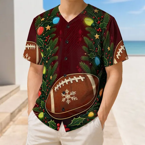 Brown Football And Christmas Wreath For Festive Holiday Game Day Sports Fans Gift Baseball Jersey
