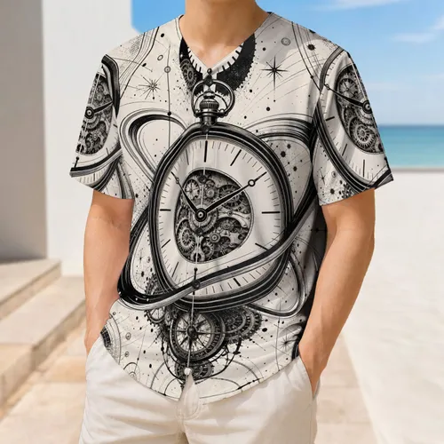 Antique Pocket Watch Clockwork Tattoo Ink For Streetwear And Game Day Men Enthusiasts Baseball Jersey