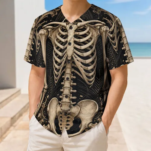 Gothic Skeleton Rib Cage Ornate Crest For Dark Athletic Streetwear And Training Fans Baseball Jersey