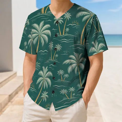 Tropical Palm Trees And Ocean Waves For Beach Vacations, Resort Wear And Summer Outings Baseball Jersey