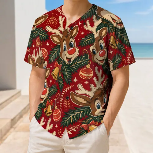 Cheerful Reindeer And Evergreen Holiday Spirit For Christmas Winter Game Day Fans Baseball Jersey