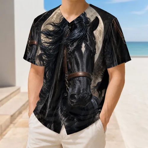 Glossy Black Horse Moonlit Equestrian Look for Riding Events and Western Style Fans Baseball Jersey