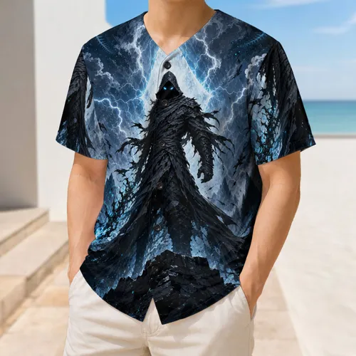Hooded Spectral Wanderer In Lightning Storm Gothic Game Day Streetwear For Fantasy Fans Baseball Jersey