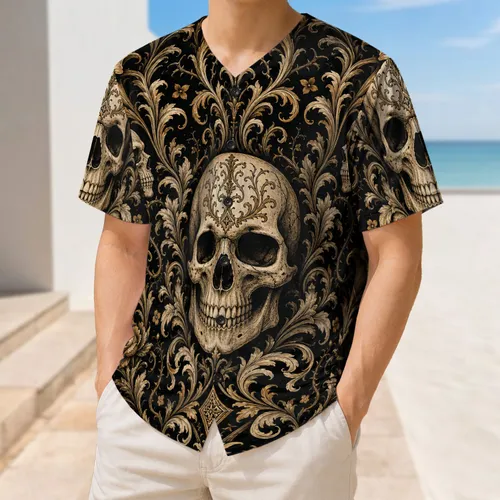 Ornate Baroque Skull Gothic Streetwear For Dark Athletic Style And Festival Looks Baseball Jersey