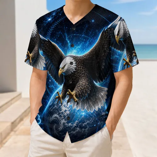 Bald Eagle Over Earth Cosmic Sports Style For Patriotic Game Day And Streetwear Fans Baseball Jersey