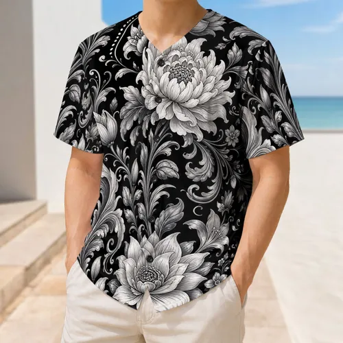 Black And Ivory Baroque Floral Arabesque For Elevated Game Day Streetwear Looks Baseball Jersey