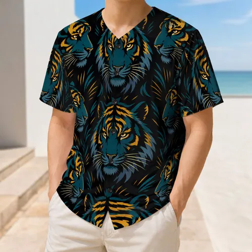 Bold Teal And Gold Tiger Heads For Night Games, Streetwear Fans And Sports Lovers Baseball Jersey
