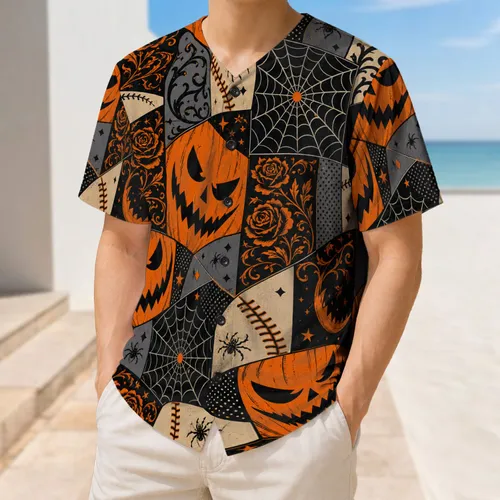 Jack-O'-Lantern Spiderweb Patchwork for Halloween Parties and Fall Sports Enthusiasts Baseball Jersey