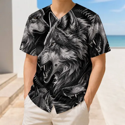 Snarling Gray Wolf Head For Sports Training, Gym Workouts And Bold Casual Streetwear Baseball Jersey