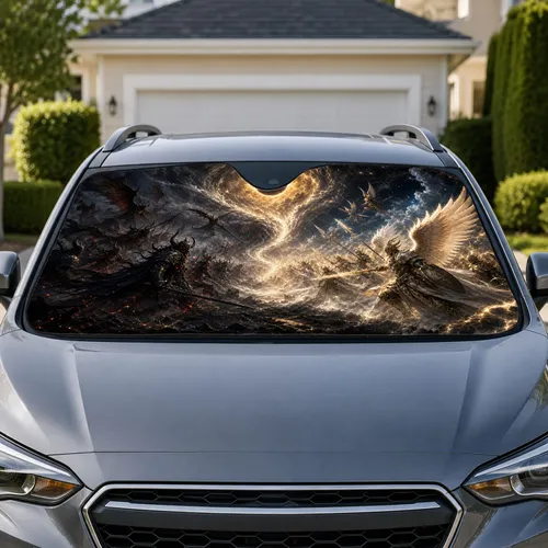 Angel Demon Eclipse Battle Fantasy Art for Gothic Road Trips and Fantasy Game Fans Car Sunshade