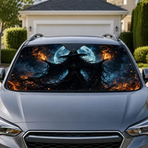Moonlit Witch And Magical Flames For Gothic Halloween Decor And Dark Fantasy Fans Car Sunshade