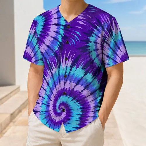 Purple Aqua Spiral Tie Dye For Retro Festival Style And Active Streetwear Lovers Baseball Jersey