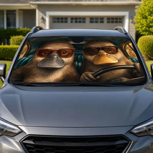 Platypus Road Trip Duo In Sunglasses For Animal Lovers On Daily Drives And Travel Car Sunshade