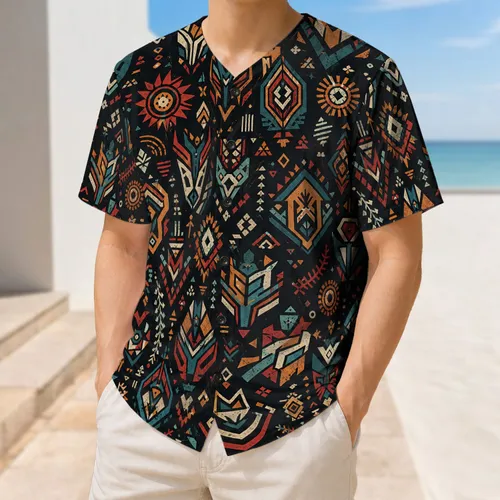 Abstract Folk Geometry Athletic Style For Training, Streetwear And Game Day Wear Baseball Jersey