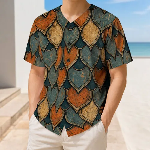 Vintage Teal And Copper Armor Scale Motif For Rugged Game Day Style And Team Fans Baseball Jersey