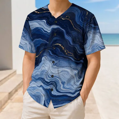 Navy Blue Topographic Wave Athletic Style For Sports Training And Everyday Wear For Men Baseball Jersey