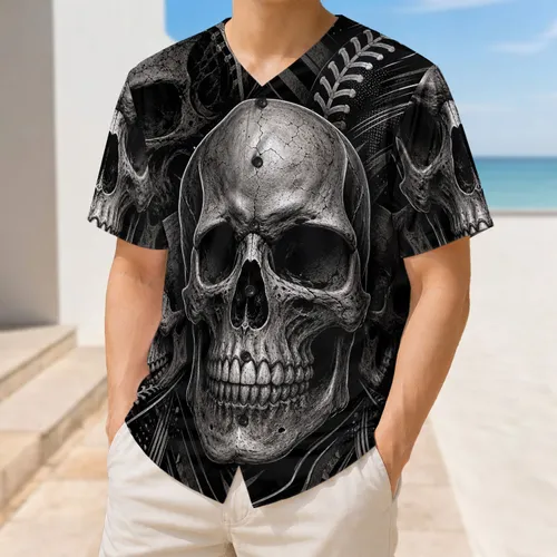 Monochrome Skull Seam Gothic Athletic Streetwear For Dark Sports Game Day Fans Baseball Jersey