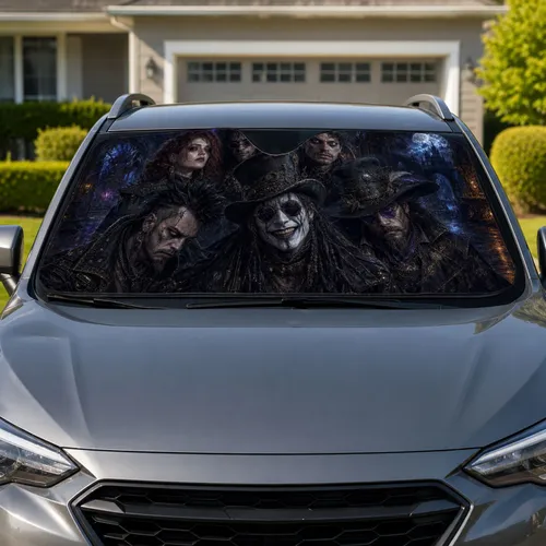 Gothic Outlaw Character Ensemble for Dark Fantasy Road Trip Travel Lifestyle Fans Car Sunshade
