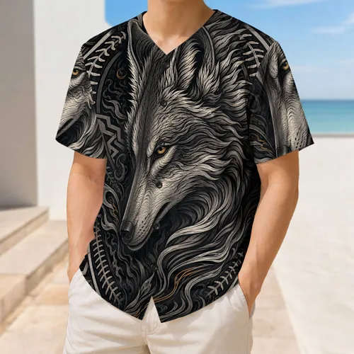 Silver Gray Wolf Head Dark Fantasy Engraved Style For Game Day And Streetwear Fans Baseball Jersey