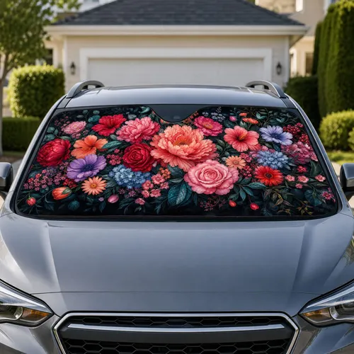Dark Botanical Floral Garland For Stylish Summer Road Trips And Floral Garden Lovers Car Sunshade