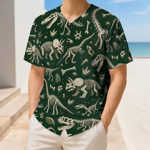 Ivory Dinosaur Fossil Skeletons For Retro Outdoor Style And Natural History Lovers Baseball Jersey