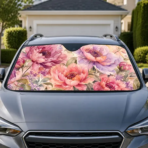 Romantic Watercolor Peonies And Garden Blooms For Feminine Spring Travel Lovers Car Sunshade