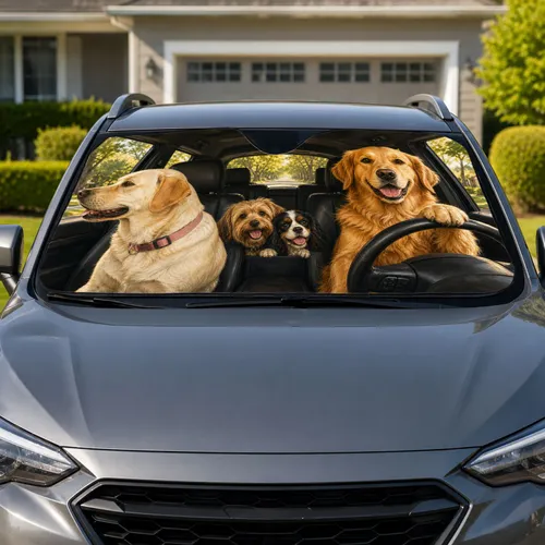 Golden Retriever And Labrador Road Trip Scene For Dog Lovers Summer Travel Gifts Car Sunshade