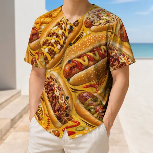 Loaded Hot Dog And Fries Collage for Game Day Cookouts and Ballpark Snack Fans Baseball Jersey