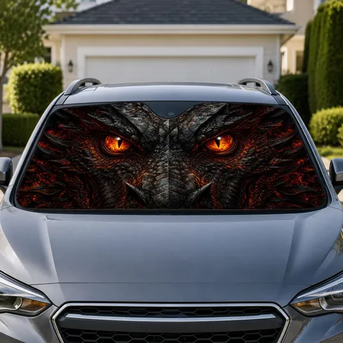 Black Dragon Glowing Eyes Dark Fantasy Gothic Road Trip Accessory For Dragon Fans Car Sunshade