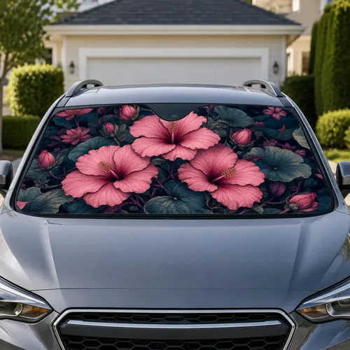Pink Hibiscus Night Garden For Tropical Floral Lovers And Summer Road Trip Travel Car Sunshade