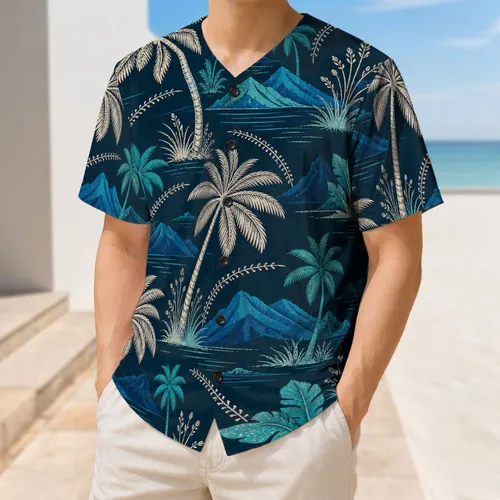 Midnight Teal Palm Lagoon Tropical Nightscape for Beach Vacations and Resort Evenings Baseball Jersey
