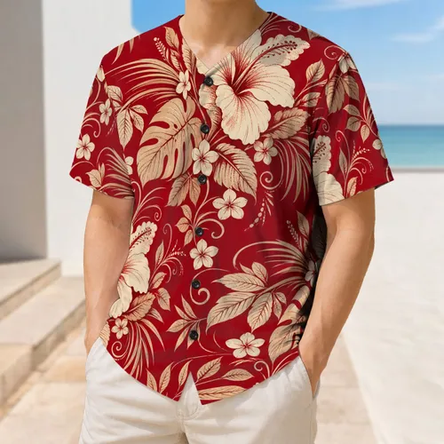 Crimson Hibiscus And Palm Florals For Summer Beach Vacations And Island Resort Parties Baseball Jersey