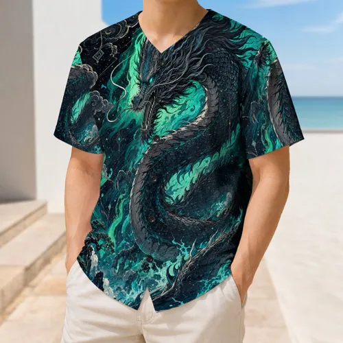 Eastern Dragon Night Mist Streetwear Apparel For Fantasy Fans At Summer Festivals Baseball Jersey