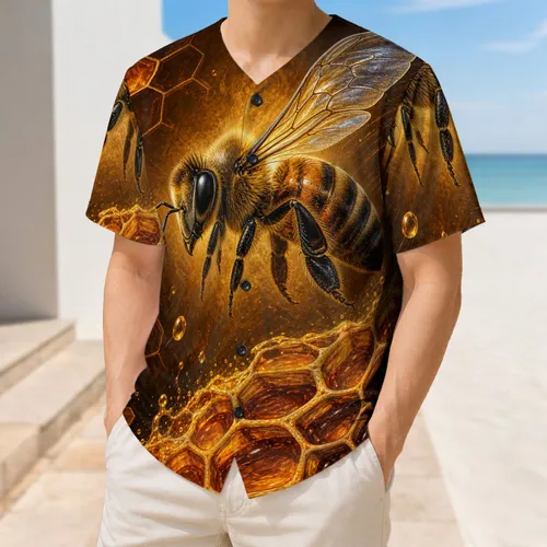 Realistic Honeybee And Glowing Honeycomb Nature Style For Outdoor Fans And Bee Lovers Baseball Jersey