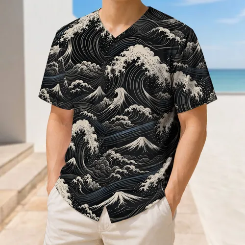 Japanese Ocean Waves And Volcanic Peaks For Beach Days And Everyday Streetwear Style Baseball Jersey