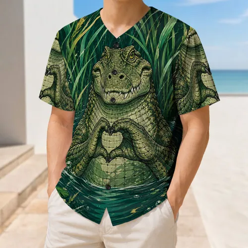 Swamp Crocodile Rising From Teal Water For Outdoor Training And Wildlife Sports Fans Baseball Jersey