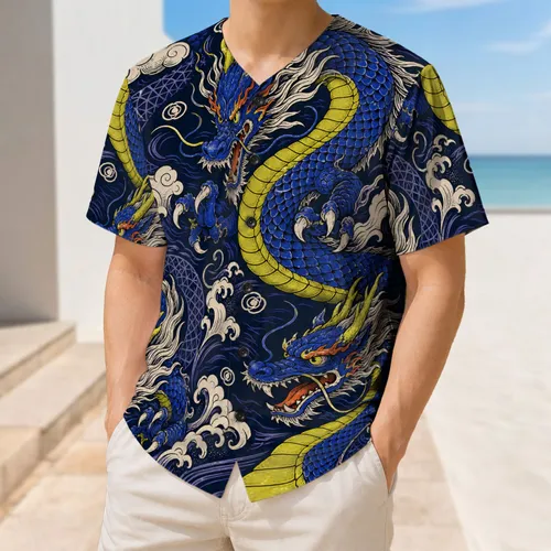 Imperial Blue Dragon Tattoo Style For Lunar Festival Streetwear And Mythic Style Fans Baseball Jersey