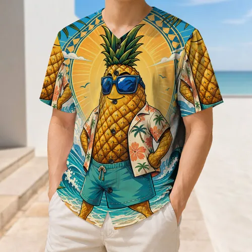 Tropical Pineapple Beach Hero For Summer Vacation, Cruise And Island Party Wear Outfits Baseball Jersey