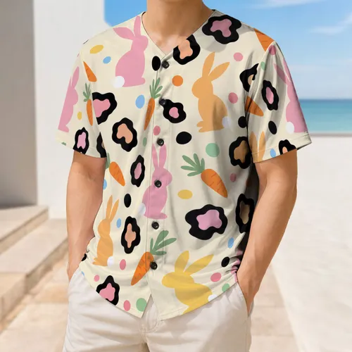 Pastel Leopard Bunny Carrot All-Over Look For Easter Party Wear And Spring Outings Baseball Jersey