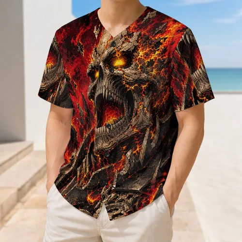 Infernal Skull Warrior With Molten Flames Streetwear For Metal Fans And Halloween Nights Baseball Jersey