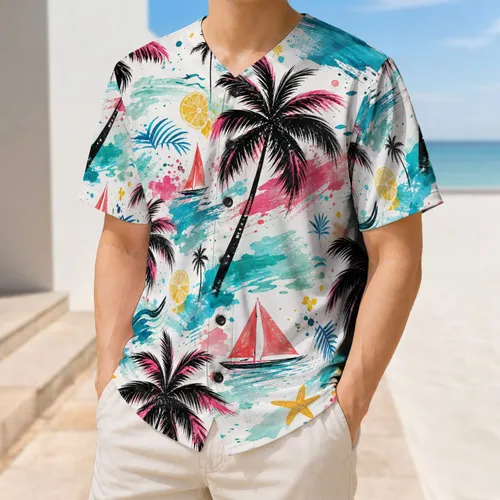 Tropical Palm Trees And Sailboats For Beach Vacation Summer Travel And Resort Wear Baseball Jersey