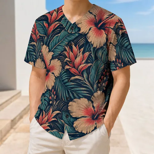 Vintage Tropical Floral Botanical For Beach Vacations And Summer Game Day Wear Baseball Jersey