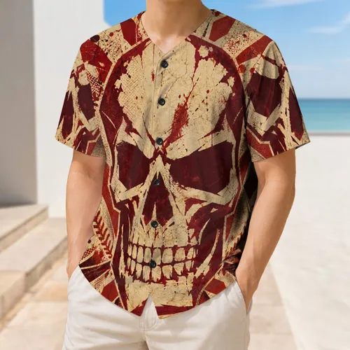Vintage Oxblood Skull Horror Poster For Gothic Game Day And Halloween Streetwear Fans Baseball Jersey